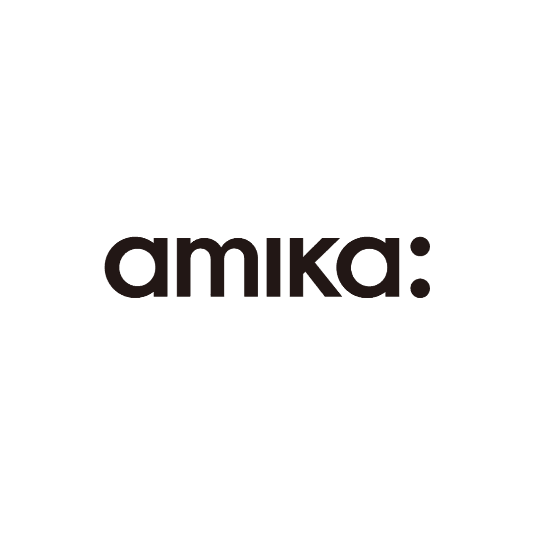 The image shows the black logo of the brand "amika" on a white background.